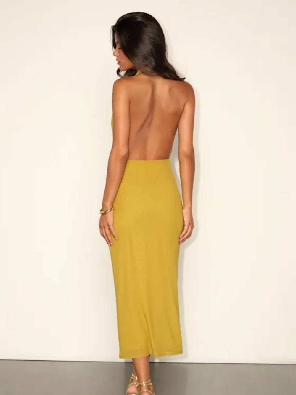 Lulu's Mustard Cowl Neck Backless Midi Dress - Picture 2 of 3